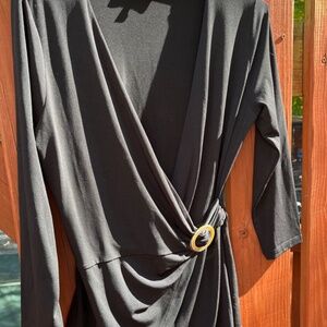 Jones New York Stretchy Wrap Top with Gold Tone Buckle Detail